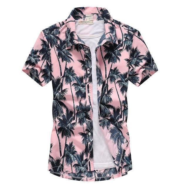 Great Palm Tree Printed Hawaiian Beach Shirt - Men Summer Short Sleeve Holiday Vacation Clothing (TM1)(F8)