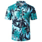 Great Palm Tree Printed Hawaiian Beach Shirt - Men Summer Short Sleeve Holiday Vacation Clothing (TM1)(F8)