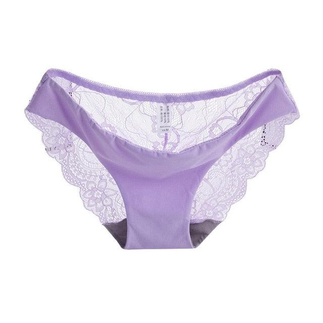 QTBIUQ Women Solid Lace Underwear Lingerie Panties Ladies Underpants Thongs  Panties Ladies Underwear(Purple,L)