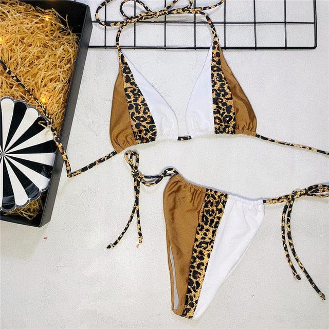 Trending Halter Leopard Ladies Swimwear - Women Sexy Swimsuit - Female Bathing Suit - Summer Beach Wear Set (TB8D)(F26)