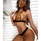Trending Mask Three Piece Suit - Printed Women Swimwear - Female Ruffled Swimsuit - Triangle Bikini Set - Sexy Beach Wear (D26)(TB8D)
