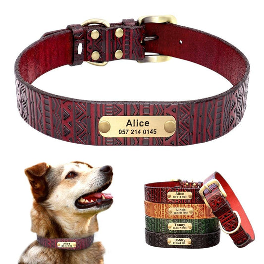 Personalized Leather Dog Collar - Adjustable Pet Engraved Nameplate Collar - For Small Medium Large Dogs (1W1)(F70)