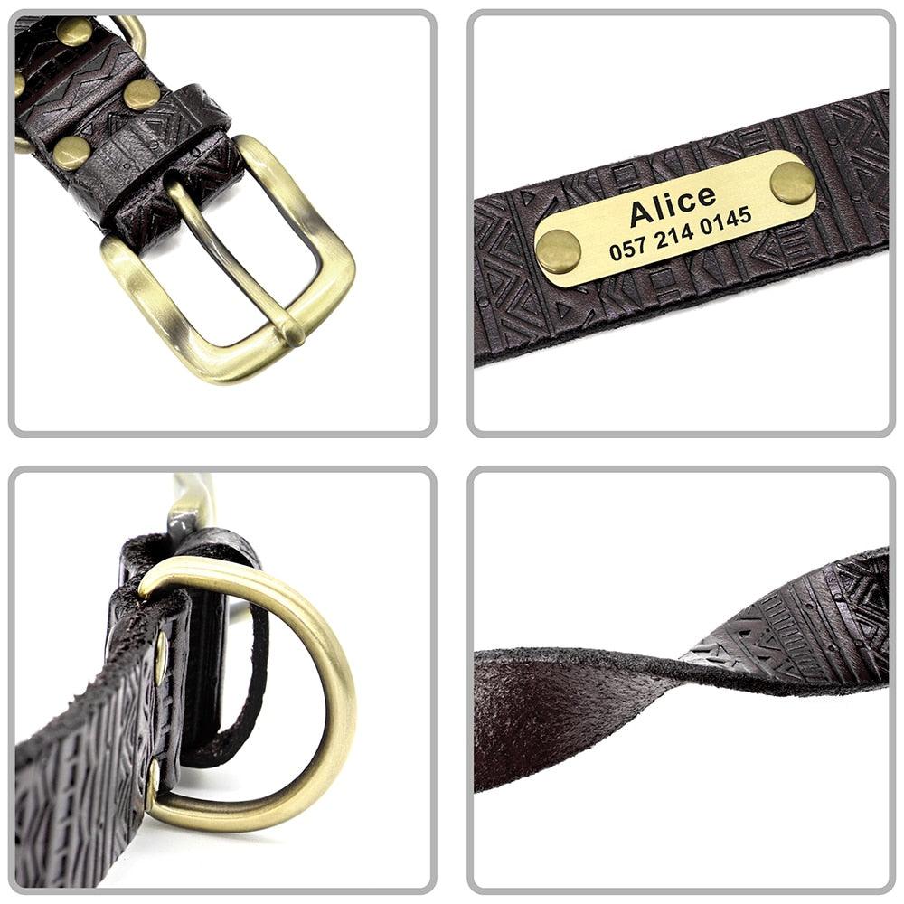 Personalized Leather Dog Collar - Adjustable Pet Engraved Nameplate Collar - For Small Medium Large Dogs (1W1)(F70)