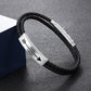 Personalized Stainless Steel Name Bar Bracelets - Custom 2 Names Arrow Engraved Black Leather Bracelet (2U83)