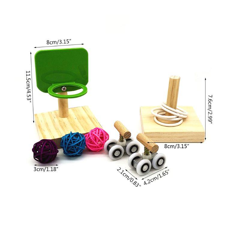 Pet Bird Chew Toys - Parrot Basketball Hoop Prop Trick Tabletop Ring Mini Roller Skates Bird Intelligence Training Puzzle (D76)(8W4)(7W4)