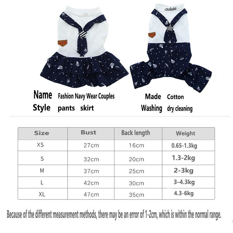 Pet Dog Dress Clothes - Small Dog Fashion Cotton Dog Dresses Puppy Clothing Navy Fashion Jumpsuits (W5)(W3)(W7)