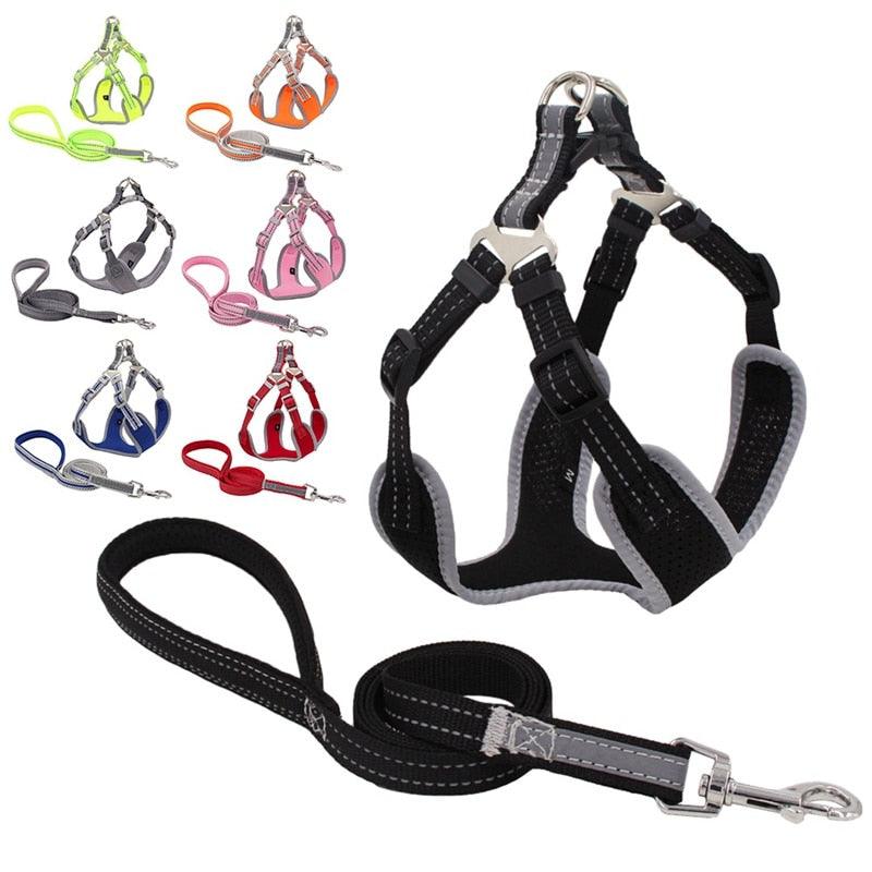 Pet Dog Harness And Leash Set - Adjustable Reflective Breathable Mesh Vest Harnesses Traction Rope (2U70)