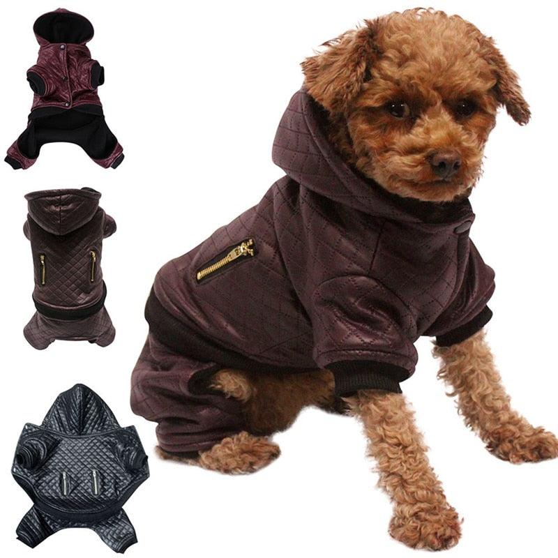 Trending Pet Dog Leather Clothes - Winter Coat Clothes For Small Dogs - Warm Hoodies Dogs Coats Detachable Two-Piece Set (2U69)