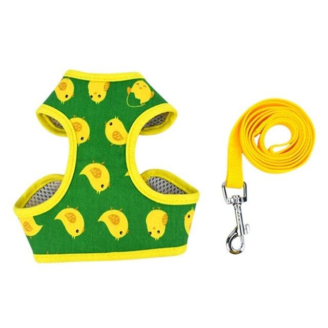 Pet Puppy Dog Cat Adjustable Harness Leash Set - With Cute Patten Pet Cotton Vest for Small Medium Dogs (2U70)