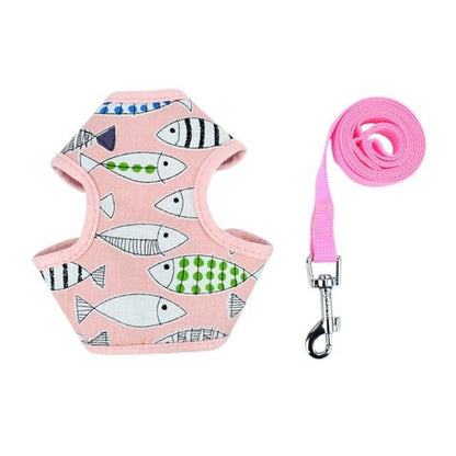 Pet Puppy Dog Cat Adjustable Harness Leash Set - With Cute Patten Pet Cotton Vest for Small Medium Dogs (2U70)
