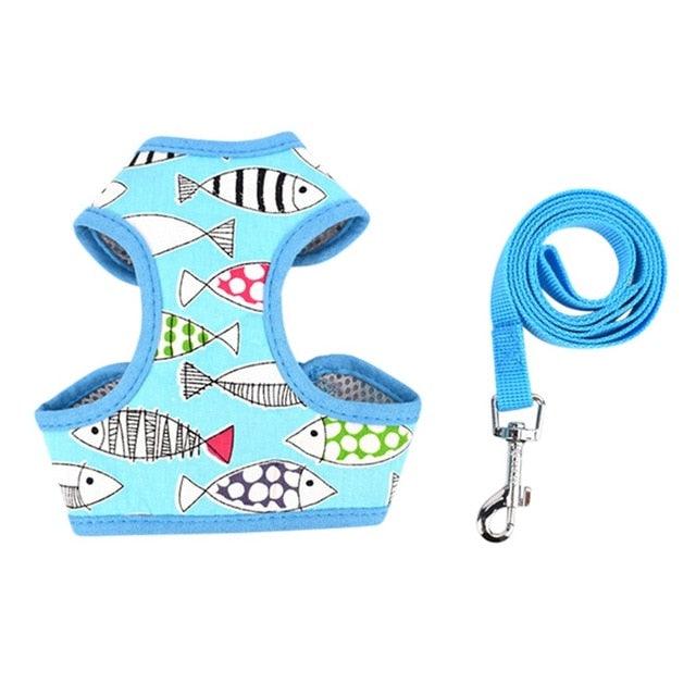 Pet Puppy Dog Cat Adjustable Harness Leash Set - With Cute Patten Pet Cotton Vest for Small Medium Dogs (2U70)