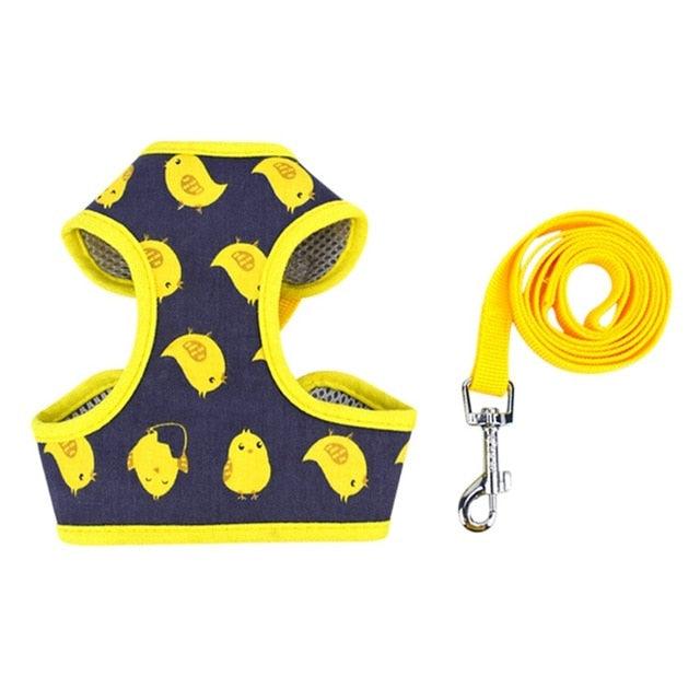 Pet Puppy Dog Cat Adjustable Harness Leash Set - With Cute Patten Pet Cotton Vest for Small Medium Dogs (2U70)