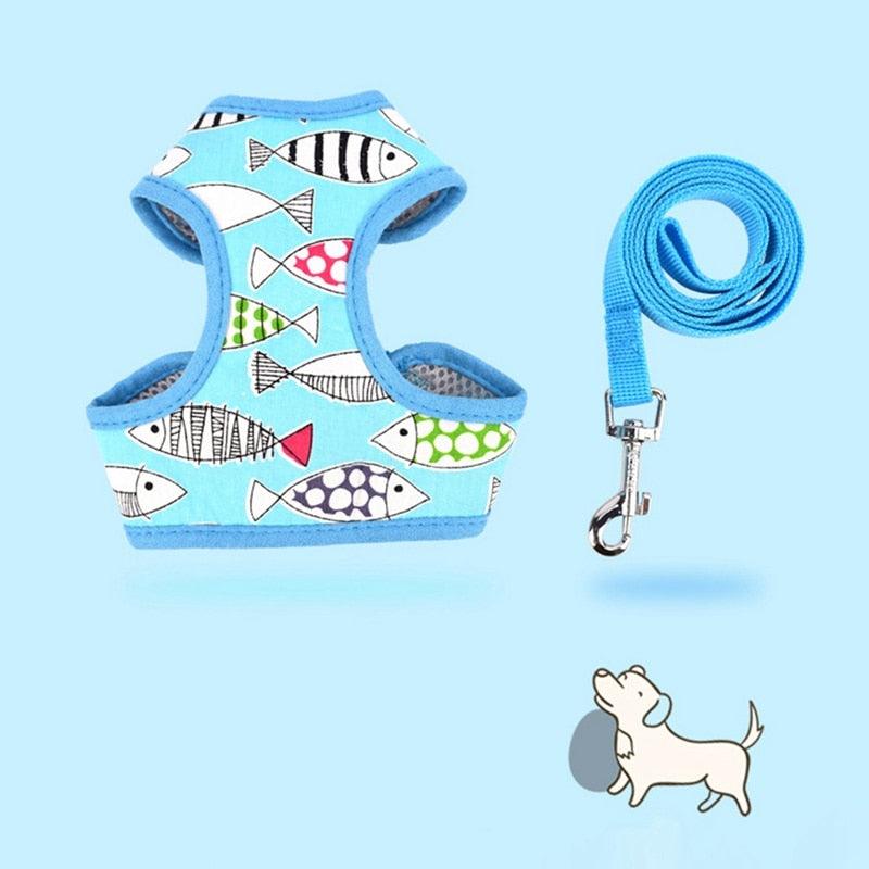 Pet Puppy Dog Cat Adjustable Harness Leash Set - With Cute Patten Pet Cotton Vest for Small Medium Dogs (2U70)