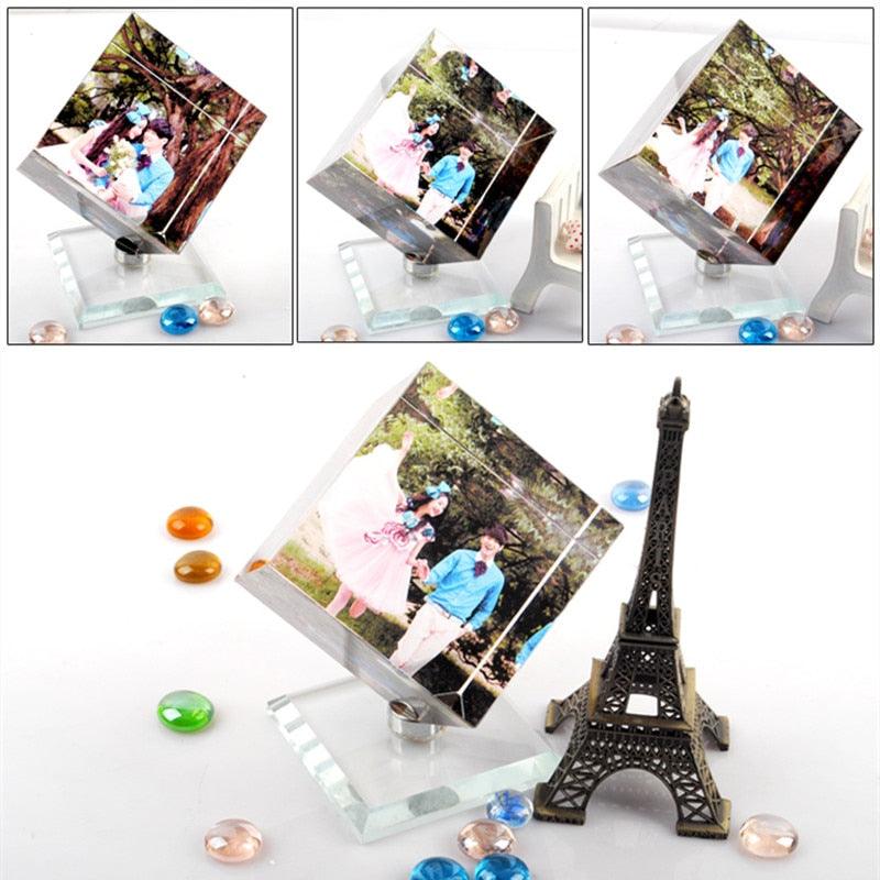 Square Shaped Rotating Crystal Printing Photo Album Glass Wedding Souvenir Birthday Gifts 3 Customized Photo Frame (AD3)