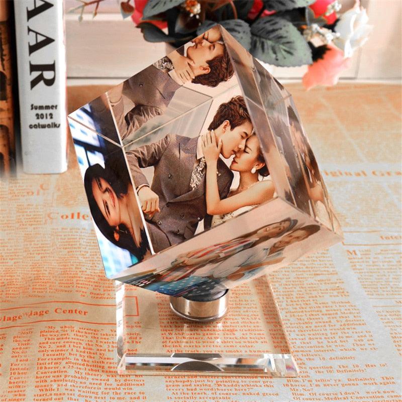 Square Shaped Rotating Crystal Printing Photo Album Glass Wedding Souvenir Birthday Gifts 3 Customized Photo Frame (AD3)