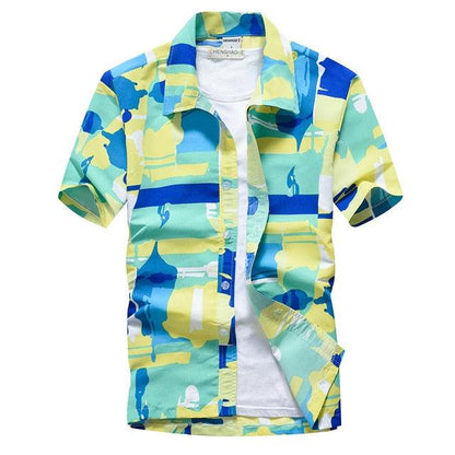 Great Hawaiian Beach Short Sleeve Shirt - Men Summer Fashion Print Tropical Shirt (TM1)(F8)