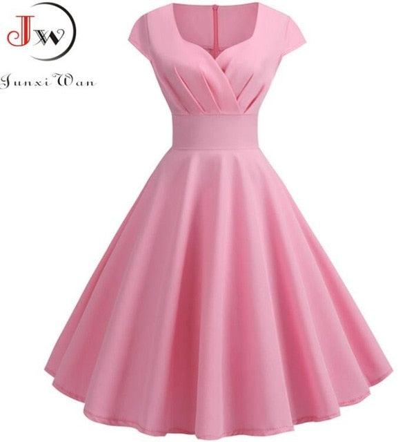 Beautiful Solid Color Dress - Women V Neck Big Swing Vintage Dress - E Deals DejaVu Beautiful Solid Color Dress - Women V Neck Big Swing Vintage Dress - E Deals DejaVu