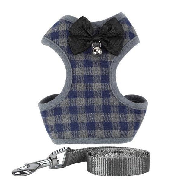 Plaid Evening Dress Small Dog Harness Vest With Leash Pitbull Mesh Puppy Harness Beagle Pet Accessories (3W1)(2W1)(F70)
