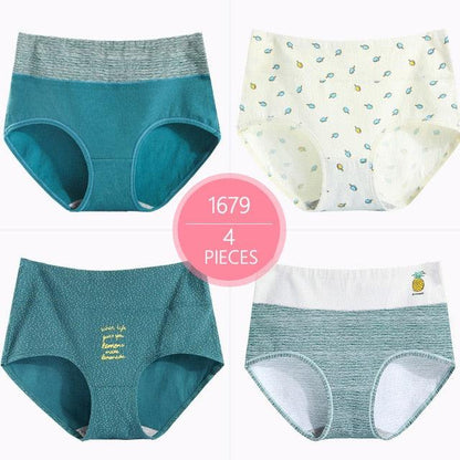 Trending 4Pcs High Waist Panties - Women Soft Cotton Sexy Briefs Underwear - Body Shaper Intimates (TSP2)
