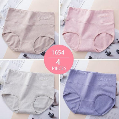 Trending 4Pcs High Waist Panties - Women Soft Cotton Sexy Briefs Underwear - Body Shaper Intimates (TSP2)