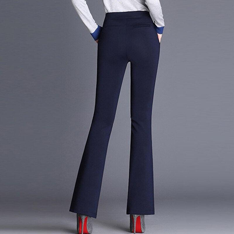 New Plus Size Cotton Flare Pants - Women High Waist Elastic Long Trousers - Female Office Work Suit (BP)(F25)