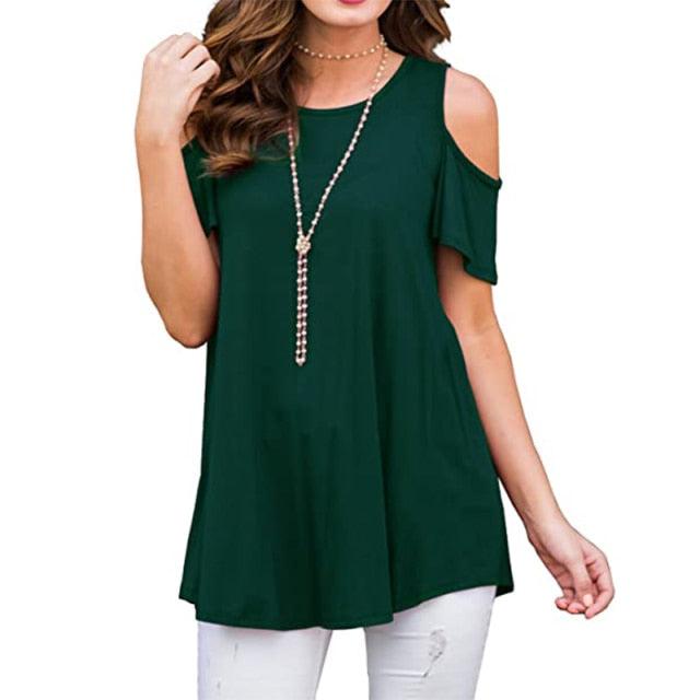 Gorgeous Women Blouses - Summer Fashion Hollow Out Flare Sleeve V-neck Office Shirt - Chiffon Blouse Shirt - Casual Tops (TB1)(F19)