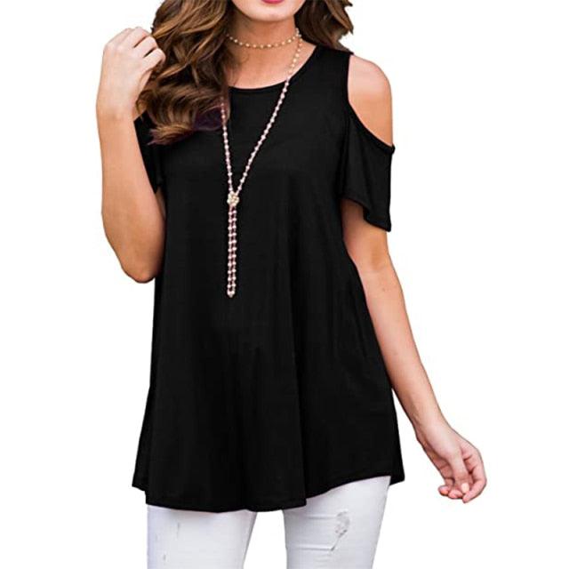 Gorgeous Women Blouses - Summer Fashion Hollow Out Flare Sleeve V-neck Office Shirt - Chiffon Blouse Shirt - Casual Tops (TB1)(F19)