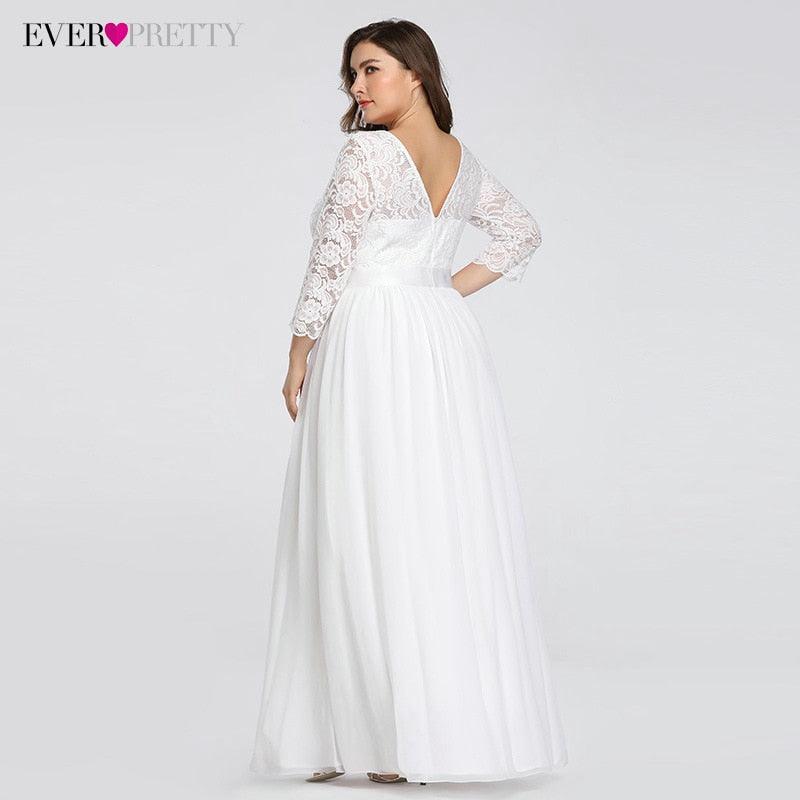 Beautiful Plus Size Wedding Dresses - Elegant A Line Lace - Long Beach Vintage Bridal Dress - With Sleeve (2U18)