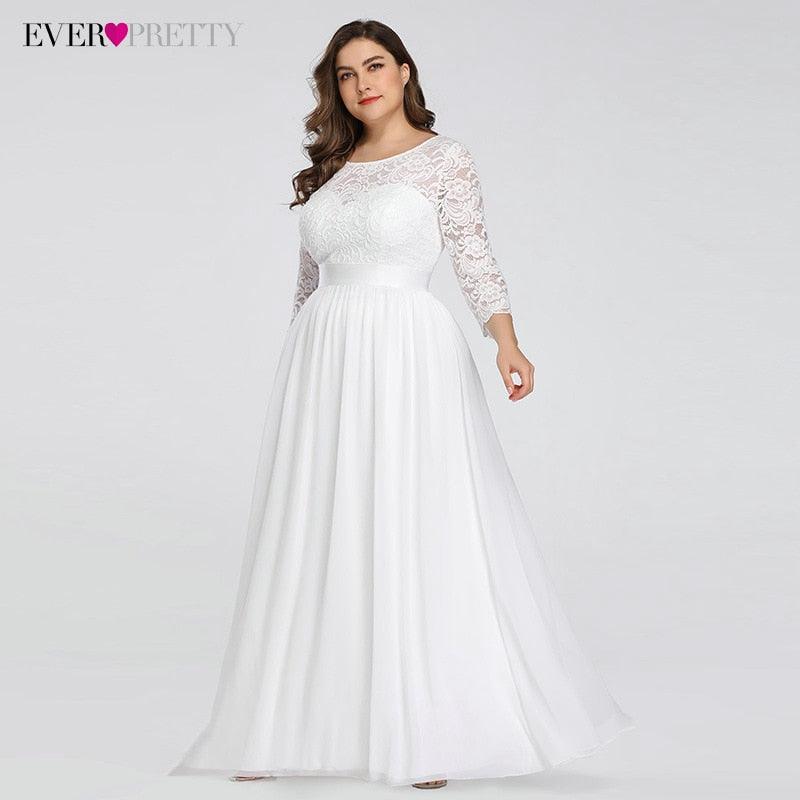 Beautiful Plus Size Wedding Dresses - Elegant A Line Lace - Long Beach Vintage Bridal Dress - With Sleeve (2U18)