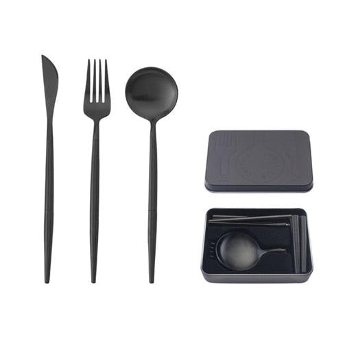 Pocket Portable Spoon Set Tableware Stainless Steel Dinnerware Cutlery Cake Dessert Steak Splittable Dinner Set (AK6)(1U61)