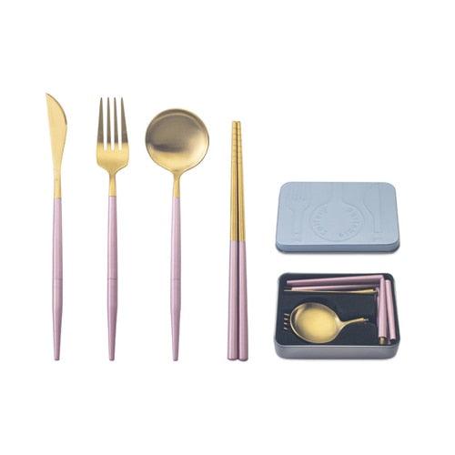 Pocket Portable Spoon Set Tableware Stainless Steel Dinnerware Cutlery Cake Dessert Steak Splittable Dinner Set (AK6)(1U61)