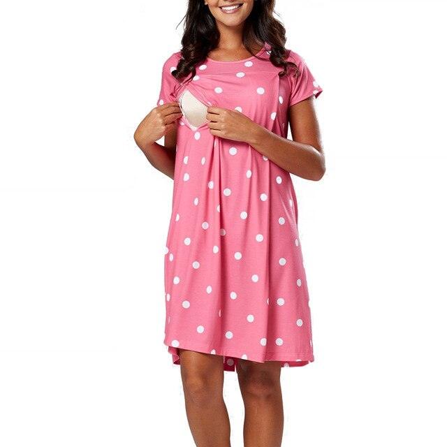 Beautiful Polka Dot Heart Printed Maternity Dress - Summer Maternity Dress Short Sleeves -Pregnancy Dresses (1U5)(Z7)(Z9)(6Z1)