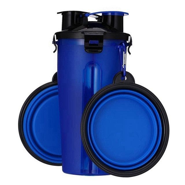 Portable 2 In 1 Pet Folding Water Bottle Food Container With Folding Silicone - Pet Bowl Outdoor Travel Feeder Cup Bowl (2U71)