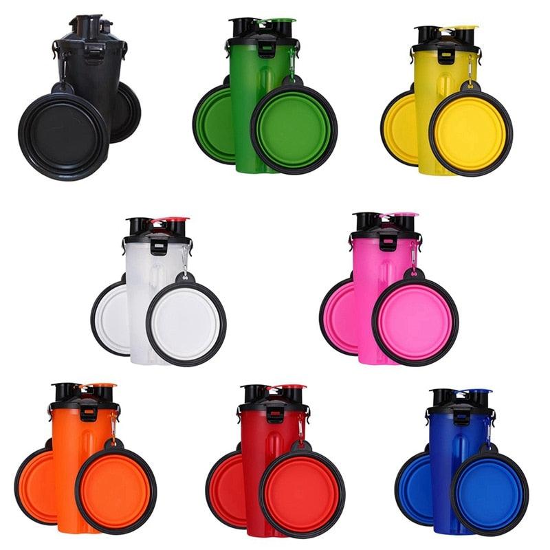 Portable 2 In 1 Pet Folding Water Bottle Food Container With Folding Silicone - Pet Bowl Outdoor Travel Feeder Cup Bowl (2U71)