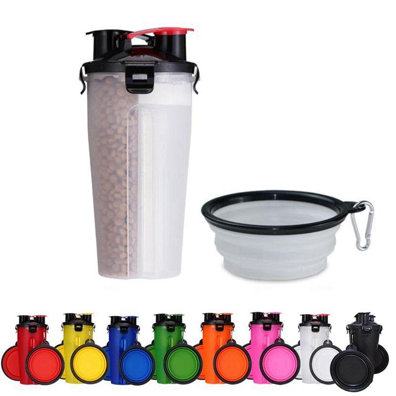 Portable 2 In 1 Pet Folding Water Bottle Food Container With Folding Silicone - Pet Bowl Outdoor Travel Feeder Cup Bowl (2U71)