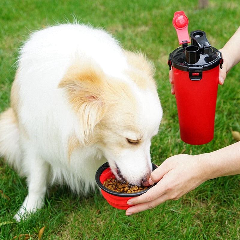 Portable 2 In 1 Pet Folding Water Bottle Food Container With Folding Silicone - Pet Bowl Outdoor Travel Feeder Cup Bowl (2U71)