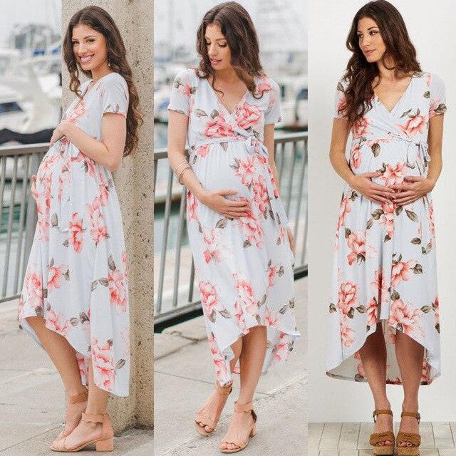 Floral Long Maxi Maternity Gown Photography Photo Shoot Dresses - Pregnancy Summer Beach Sundress (Z7)(Z9)(2Z1)(4Z1)(6Z1)(7Z1)