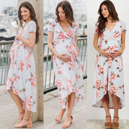 Floral Long Maxi Maternity Gown Photography Photo Shoot Dresses - Pregnancy Summer Beach Sundress (Z7)(Z9)(2Z1)(4Z1)(6Z1)(7Z1)