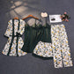 Trending Gorgeous Print Pajamas Set - Silky Women 5 Piece Sleepwear - Satin Lace Lounge with Belt Chest Pads (ZP4)(ZP1)(2U90)