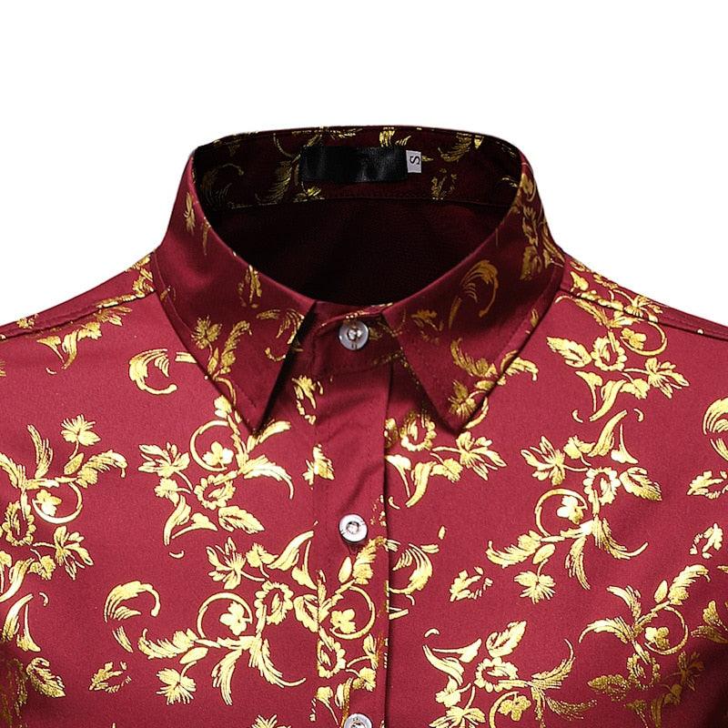 Printed Floral Casual Long Sleeve Shirt - Fashion Nightclub Party Slim Button Men's Shirt (CC1)