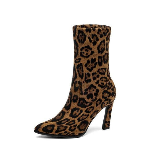 Trending Suede Pointed Toe Women Ankle Boots - Leopard Fashion High Heel Shoes (BB1)(BB2)(BB3)(WO4)(CD)