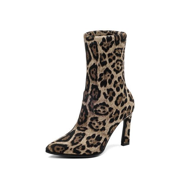 Trending Suede Pointed Toe Women Ankle Boots - Leopard Fashion High Heel Shoes (BB1)(BB2)(BB3)(WO4)(CD)
