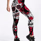 Hot Sell Women's Skull & Flower Black Leggings - Digital Print Pants Trousers - Stretch Pants - Plus Size (BAP)(TBL)
