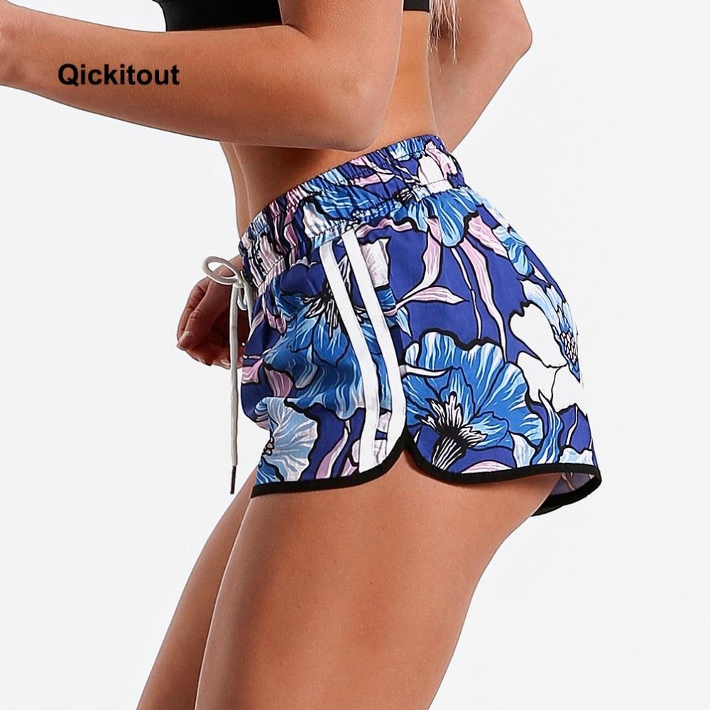 Great Summer Women Short Pants - Digital Print Fresh Blue Shorts Fitness Short - Ladies Exercise High Waist Pants (BAP)