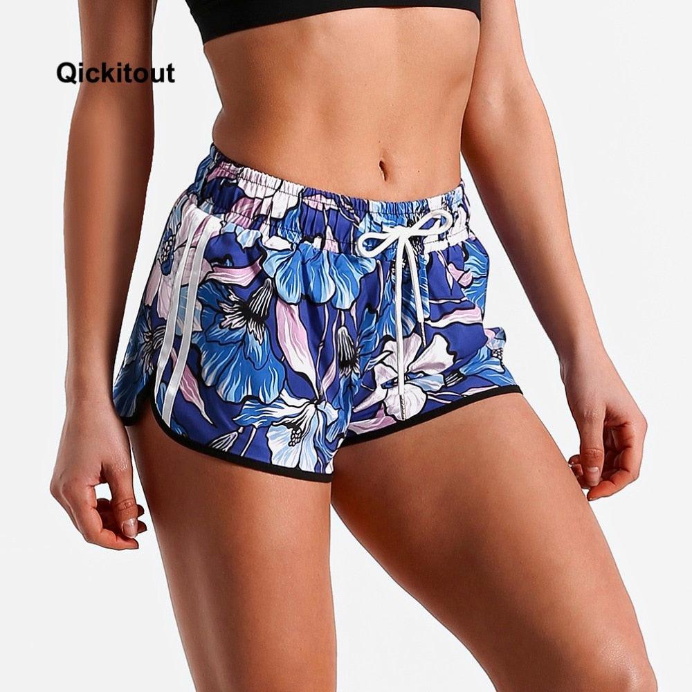 Great Summer Women Short Pants - Digital Print Fresh Blue Shorts Fitness Short - Ladies Exercise High Waist Pants (BAP)