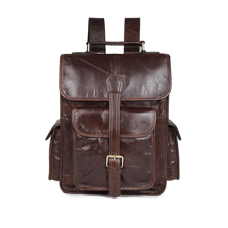 Genuine Leather Backpack - Men's Waterproof Travel School Bags (3MA1)(F78)