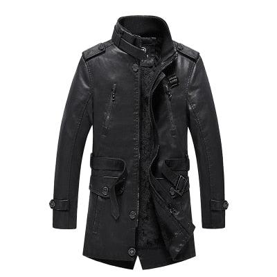 Quality Leather Men's Winter Jackets - Plus Velvet Thick Mid Length Fur Collar Leather Jacket (TM3)(F100)