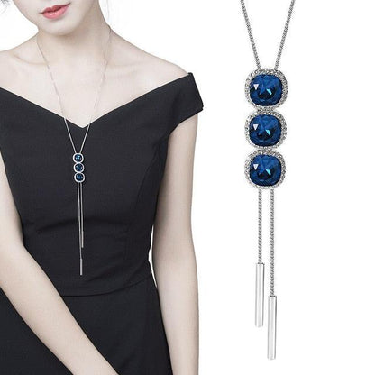 Fashion Long Chain Sweater Necklaces & Pendants - Blue Opal Rhinestone –  Deals DejaVu