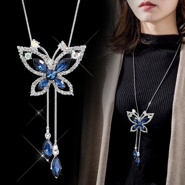 Fashion Long Chain Sweater Necklaces & Pendants - Blue Opal Rhinestone – Deals  DejaVu