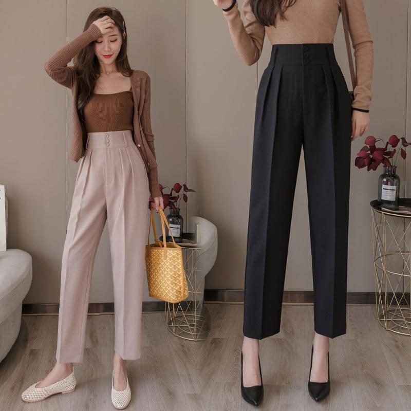 New Spring Women Formal Pants - Pockets High Waist Elegant Office Ankle Length Pants (BP)